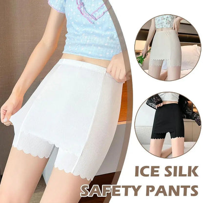 Women's Ice Silk Safety Shorts - High Waist Double Layer Seamless Slim Fit Under Skirt Pants - Summer Underwear Panty
