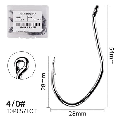 10pcs Catfish Fishing Hooks – High Carbon Steel Barbed Circle Hooks 6/0–10 V-Sharp Tackle