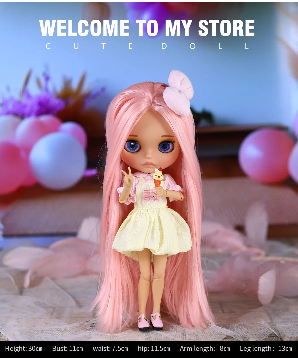 ICY DBS Blyth Doll – 1/6 BJD Joint Body, 30cm Brown Skin Matte Face with Bow, Cute Anime Girl Gift