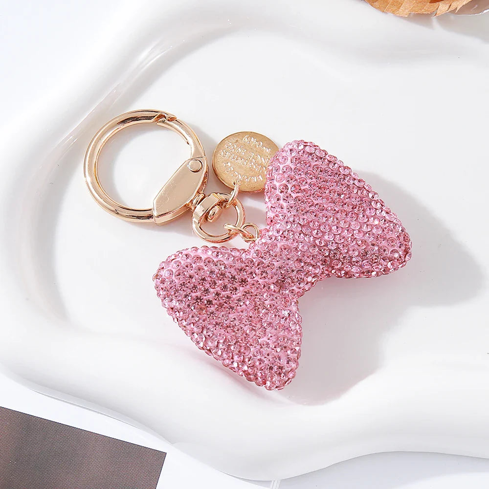 Full Crystal Clay Bow Keychain – Elegant Car, Bag & Purse Charm Gift Ornament
