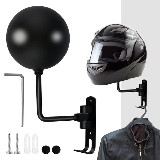 Stainless Steel Motorcycle Helmet Rack: 180° Rotation Wall Mount Helmet Holder with Double Hook for Bike Helmets