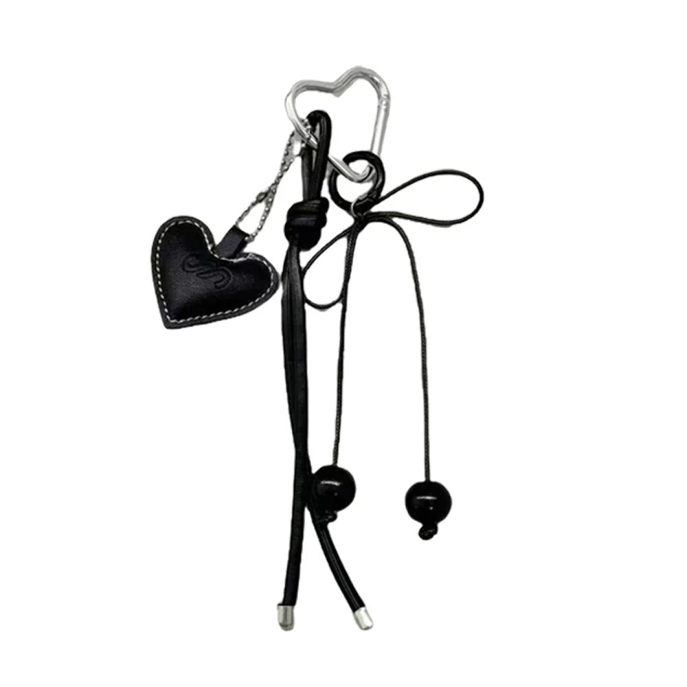 Y2K Leather Rope Keychain with Cherry Bow – Cute 3D Heart Bag Pendant Cartoon Keyring & Anti-Lost Phone Lanyard