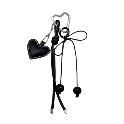 Y2K Leather Rope Keychain with Cherry Bow – Cute 3D Heart Bag Pendant Cartoon Keyring & Anti-Lost Phone Lanyard