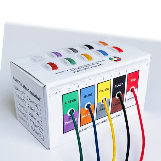 16-30AWG Silicone Tinned Copper DIY Wire, 5 Colors, 5-20 Meters per Roll, Stranded Electronic Cable