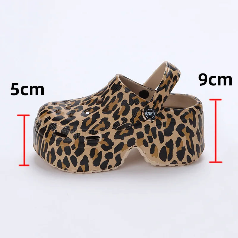 2023 Women's Leopard Clogs - Closed Toe Chunky Platform Sandals | Super High Wedge Heel Slippers for Summer