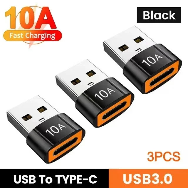 USB to Type-C Adapter — 10A OTG USB 3.0 Male to Female Converter for Fast Charging & Data Transfer, Compatible with MacBook, iPhone, Samsung