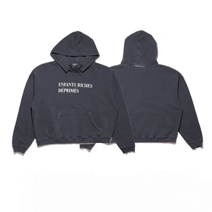 2025SS Ripped E.R.D. Hoodie – Men & Women Slogan Print Short Wide Sweatshirt