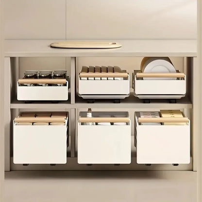 Space-Saving Kitchen Drawer Organizer - Pull-Out Rack for Plates, Bowls & Spices