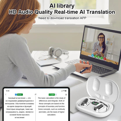 Wireless BT Translation Earbuds — Real-Time 144-Language Translator, 3-in-1 for Travel, Business & Learning