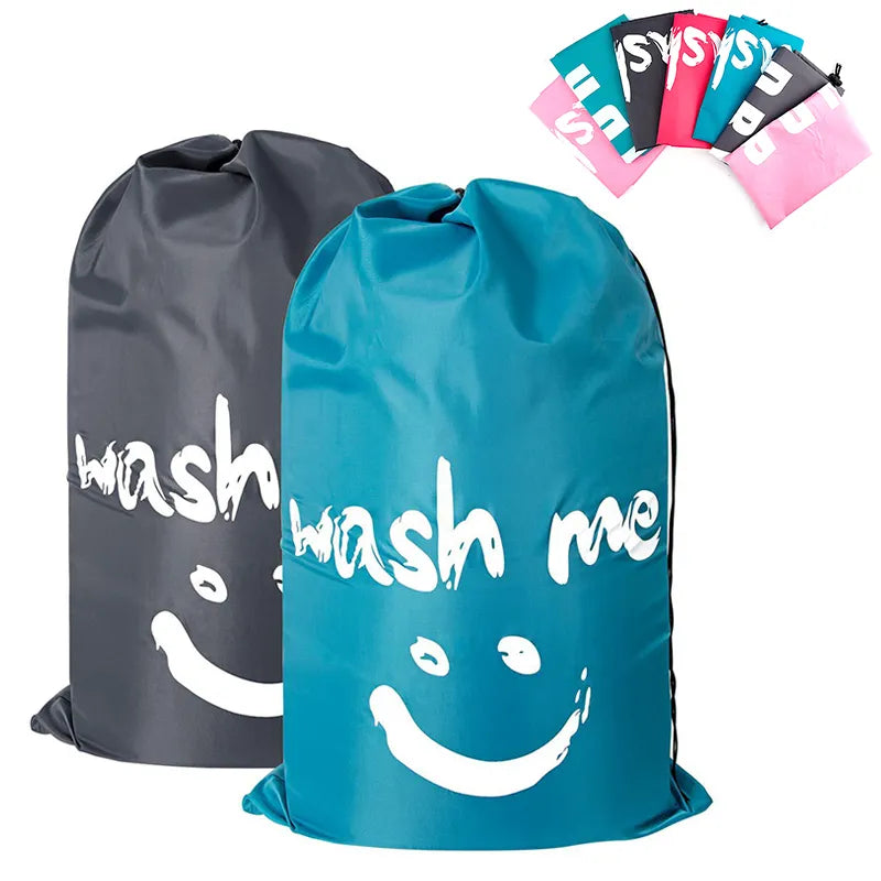 Nylon Foldable Laundry Bag - Travel-Friendly, Machine-Washable Clothes Organizer with Drawstring, Bathroom Storage Accessory