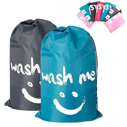 Nylon Foldable Laundry Bag - Travel-Friendly, Machine-Washable Clothes Organizer with Drawstring, Bathroom Storage Accessory