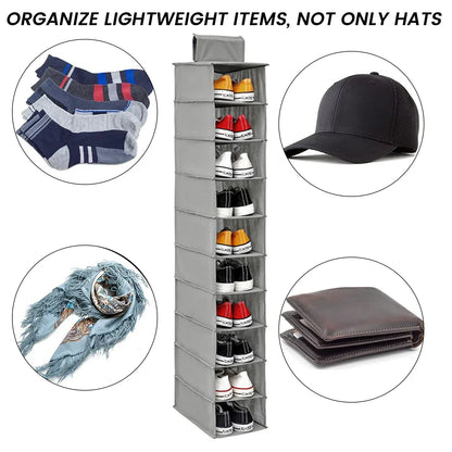 10-Layer Hanging Storage Bag - Foldable Space-Saving Organizer for Clothes, Hats, Shoes, Fits Collapsible Wardrobes, Available in 1/2Pcs