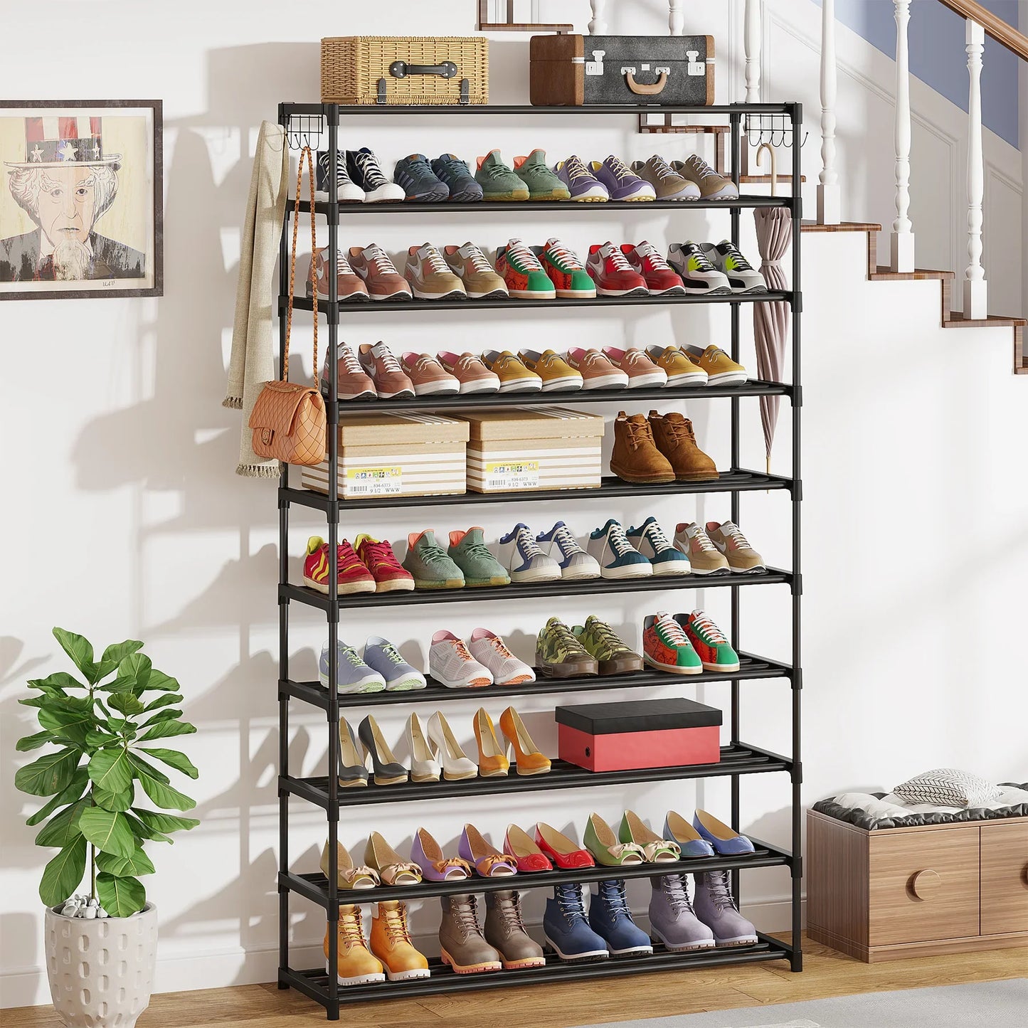 Tribesigns 10-Tier Shoe Rack Organizer – Vertical Shoe Shelf with 4 Drawer Bins, Holds 32 Pairs for Closet & Entryway