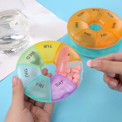 Portable Round Pill Case – 7-Day Weekly Tablet Organizer & Travel Storage Container
