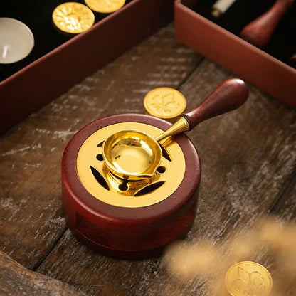 Complete Wax Seal Set - Solid Wood Wax Melting Furnace with Spoon, Bead Melting Heater, Pot, and Rod Heater