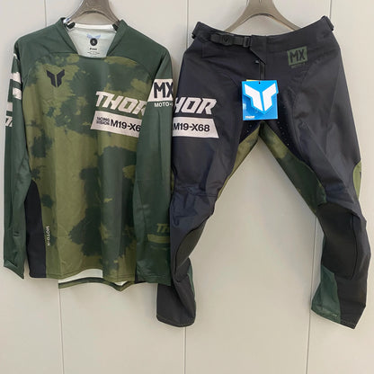 Thor 2026 Motorcycle Riding Set - Bleach Black Camo Off-Road Racing Gear Long Sleeve Jersey and Pants