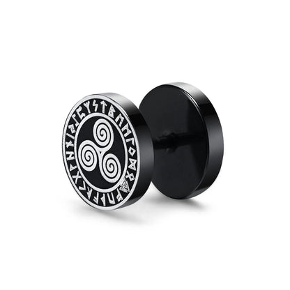 Vnox Men's Viking Black Stud Earrings - Vegvisir & Norse Valknut, Cool Punk Stainless Steel Set