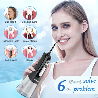 INSMART Portable Oral Irrigator – 300ml Waterproof Dental Water Flosser for Teeth Cleaning & Whitening