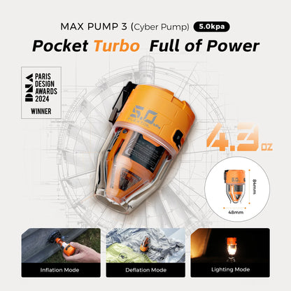 FLEXTAIL MAX PUMP 3 — Portable Electric Air Pump with 3-Level Ambient Light for Air Beds, Sleeping Pads & Vacuum Bags