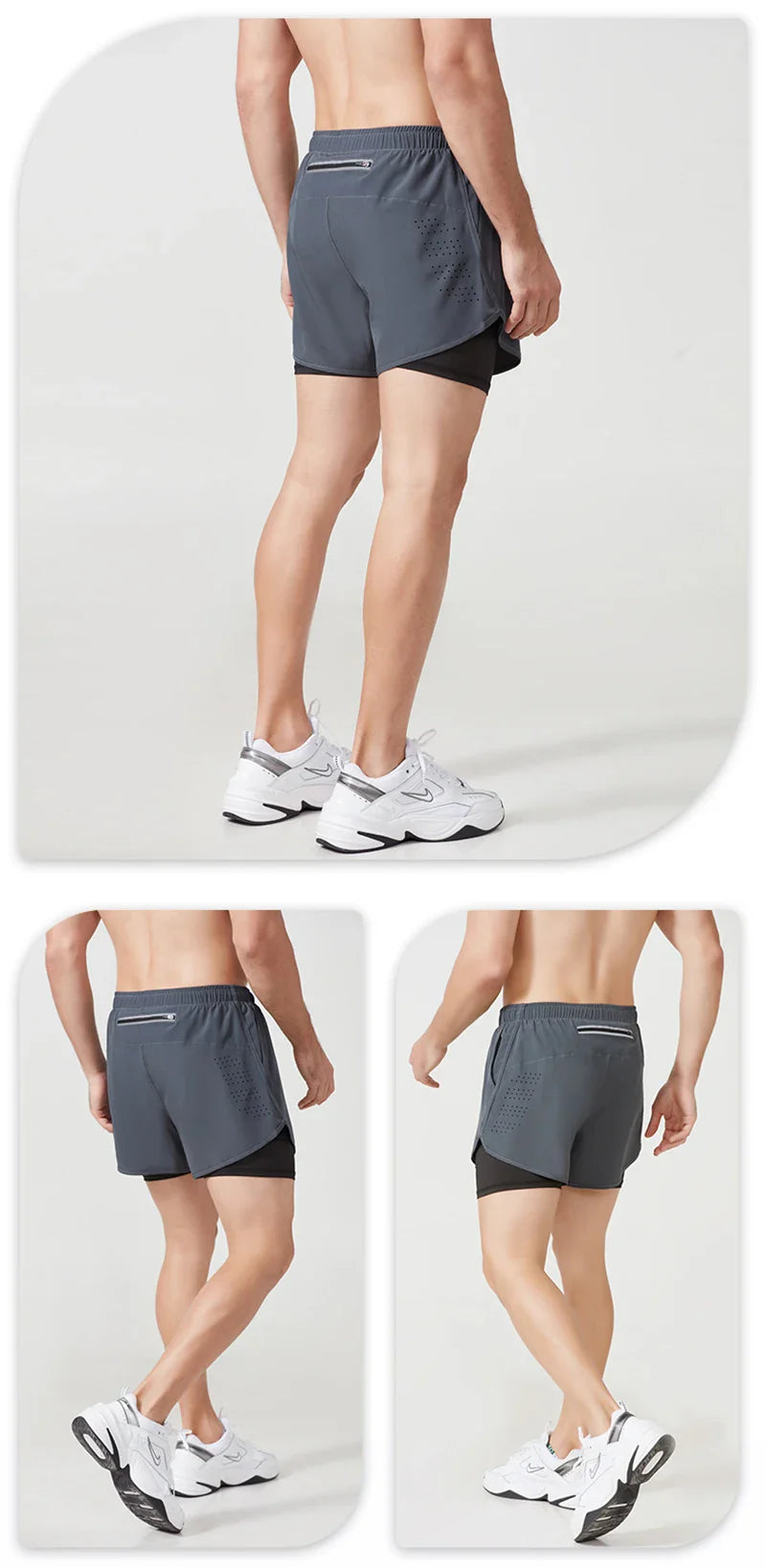 Men’s Quick-Dry Running Shorts — Black Double Layer Sport Workout Training Bodybuilding Shorts