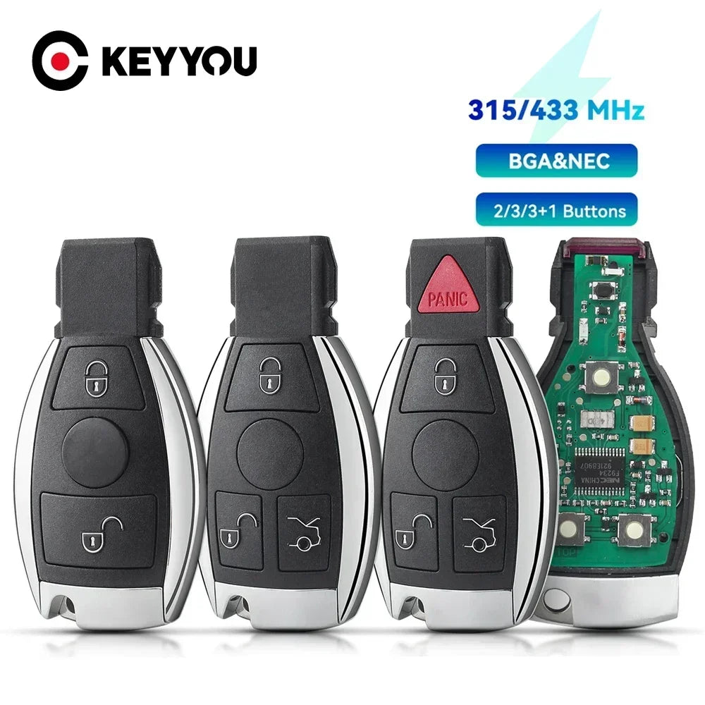 KEYYOU Smart Car Key – Remote Fob for Mercedes Benz A/B/S/E Class, BGA & NEC Chip, 315/433.92MHz, 2/3 Buttons