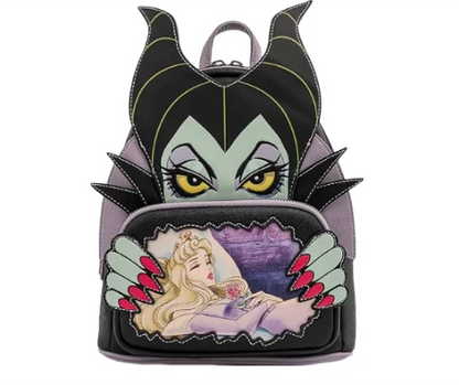 The Aristocats Marie Mini Backpack – Floral Print Schoolbag with Villains Scene, Maleficent & Sleeping Beauty Design for Kids