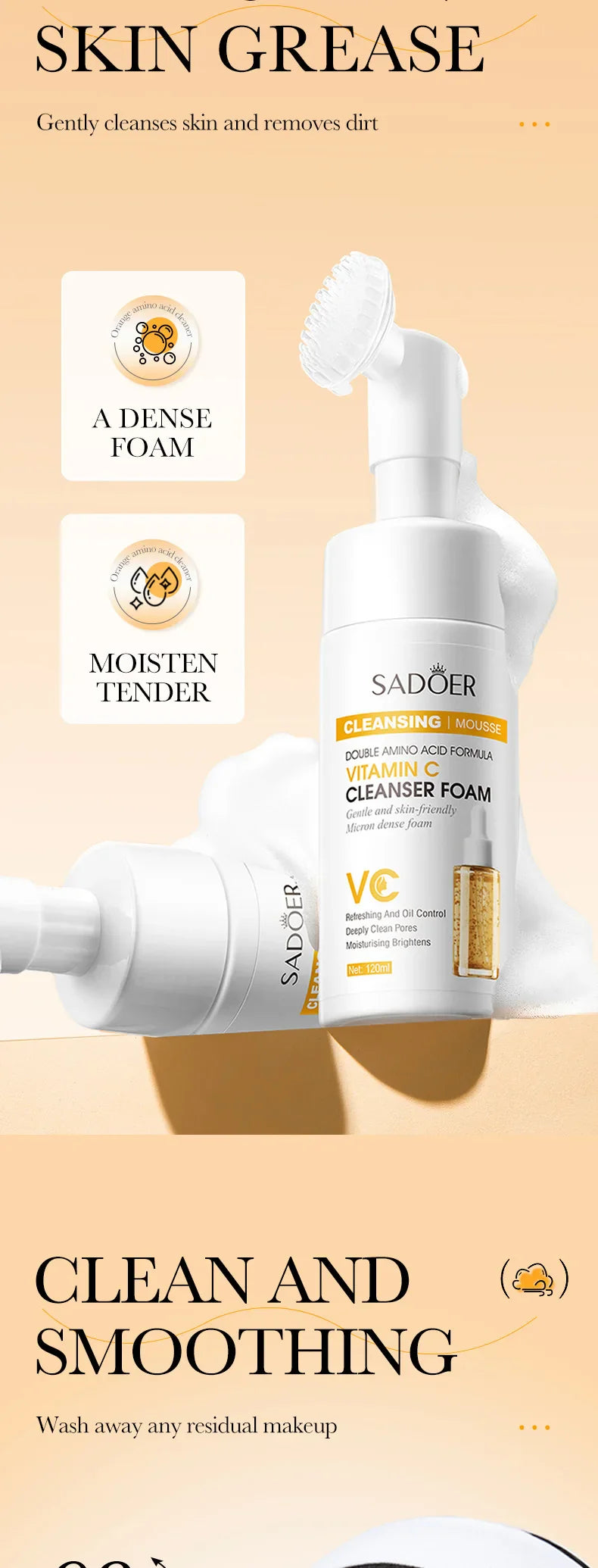 SAODER Q10 & Vitamin C Facial Cleanser — Moisturizing Brightening Face Wash Foam for Gentle Skin Cleansing