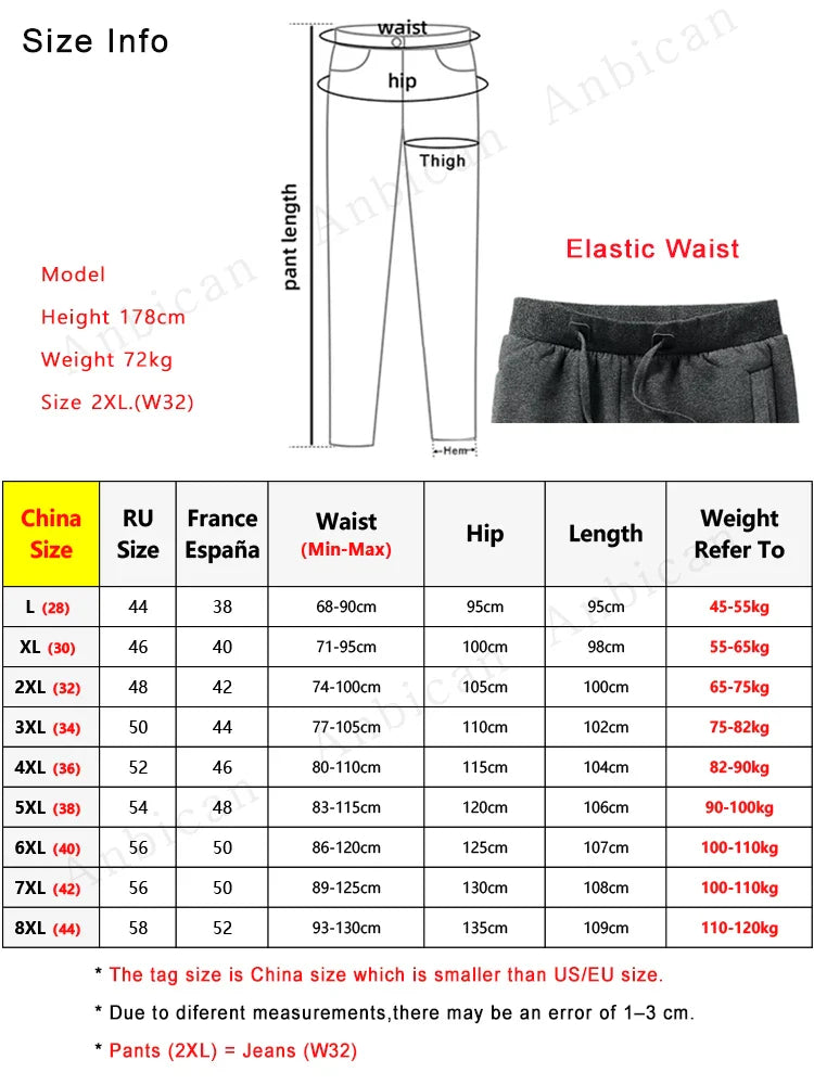 Winter Men’s Fleece Sweatpants — Thick Warm Joggers with Zip Pockets, Cotton Casual Track Pants, Plus Size 6XL-8XL