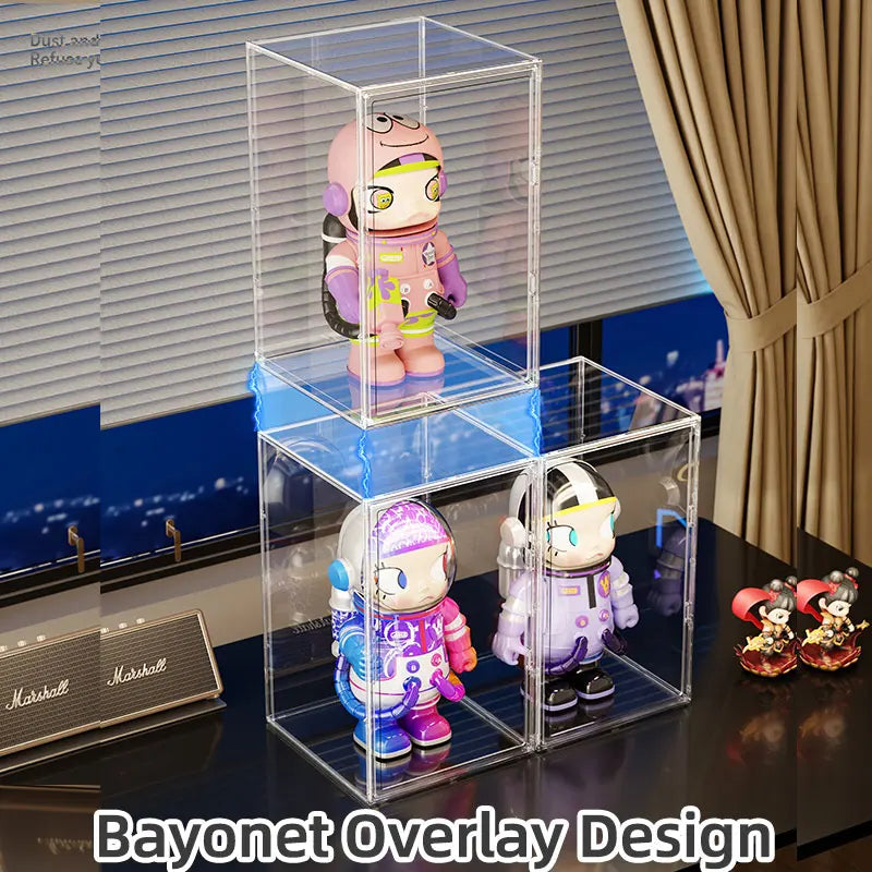 Large Clear Stackable Storage Box 60x35x30cm – Magnetic Door Organizer for Helmets, Collectibles, Books, Shoes, Home Display