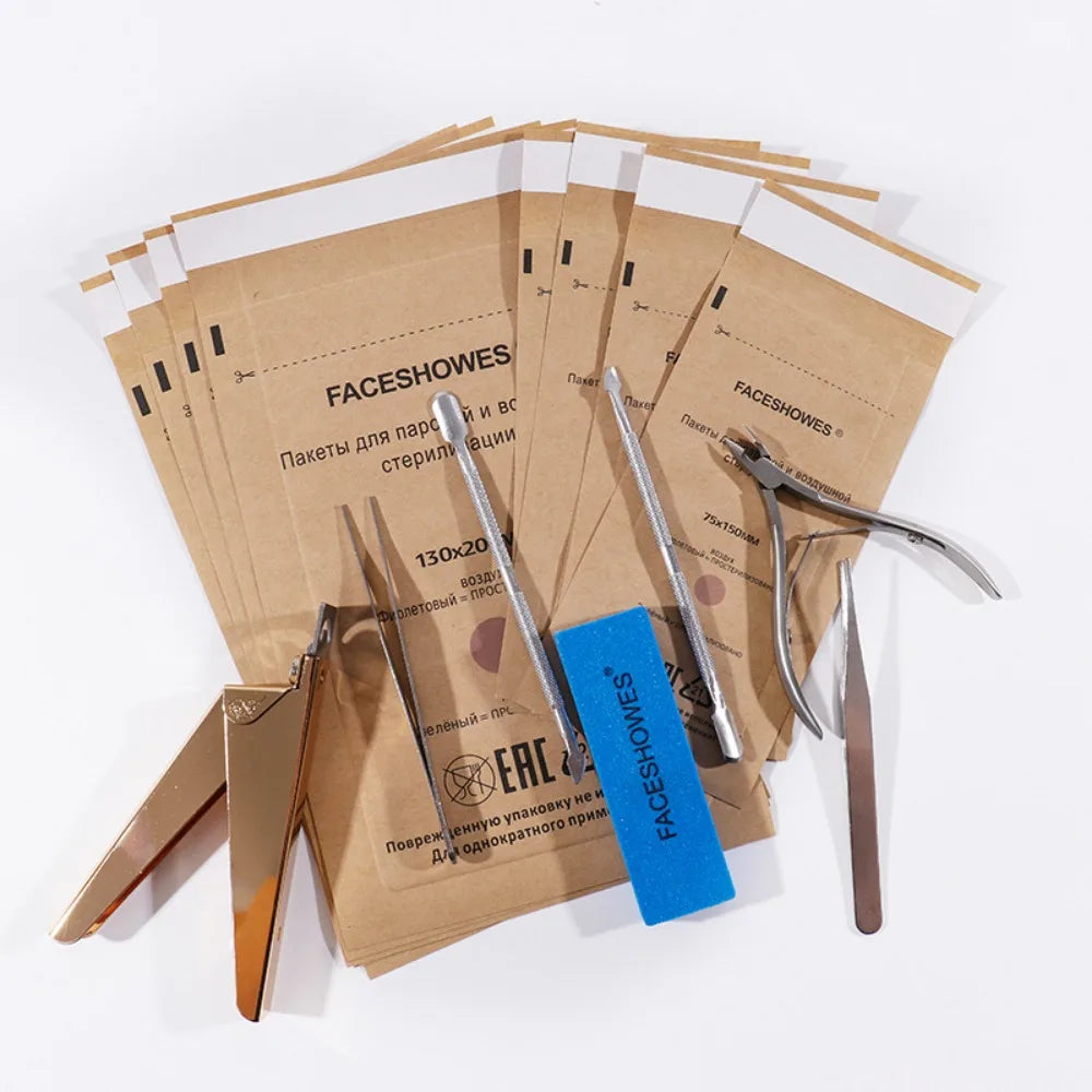 100pcs Nail Sterilizer Kraft Bags – Disposable Manicure & Nail Art Disinfection Tools