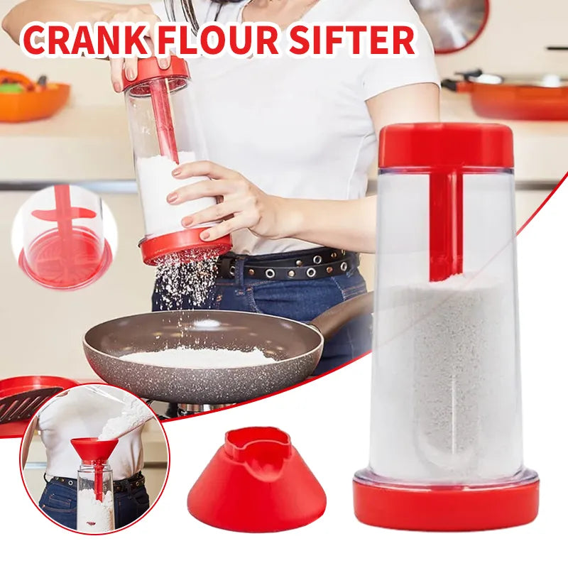Rotating Flour Sieve Cup: Hand-Held Semi-Automatic Mixer for Household Baking - Plastic Kitchen Gadget