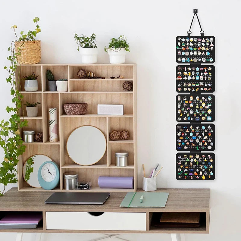 Foldable Felt Jewelry Organizer – 5-Tier Wall Hanging Earring & Pendant Display with Storage for Necklaces and Bracelets