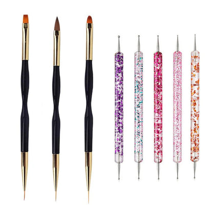 Nail Art Brush Set: 5/20Pcs Design Tip Painting Drawing Carving Dotting Pen - Flat Fan Liner Acrylic Gel UV Polish Manicure Tools