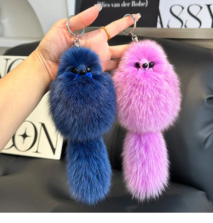 2024 Cute Real Fox Fur Plush Keychain – Pompom Bag Pendant & Car Key Ring Toy for Girls