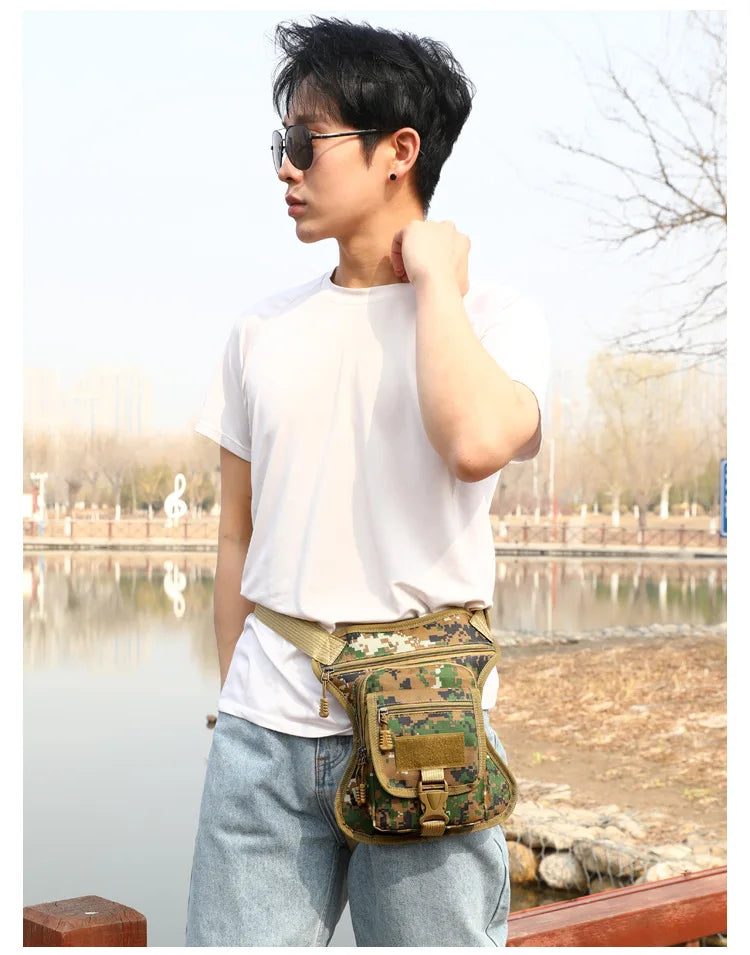Camouflage Motorcycle Drop Leg Bag – Waterproof, Multifunctional Waist Bag for Travel, Hiking & Outdoor Riding