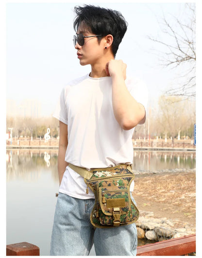 Camouflage Motorcycle Drop Leg Bag – Waterproof, Multifunctional Waist Bag for Travel, Hiking & Outdoor Riding