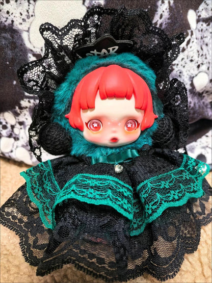 10cm Skullpanda Doll Clothes – Vintage Princess Dress Set with Headwear, Winter Symphony Series