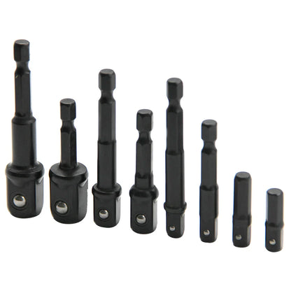 8pc Electric Screwdriver Adapter Set – 1/2'' Hex, 3/8'' Square, 1/4'' Extension Rod Tool Accessories