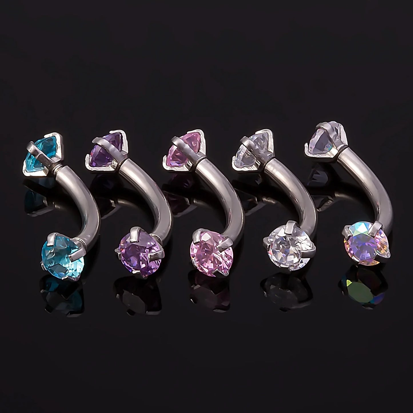 Crystal Curved Barbell Piercing Earrings – Daith, Helix, Tragus & Cartilage Body Jewelry Stud Ring