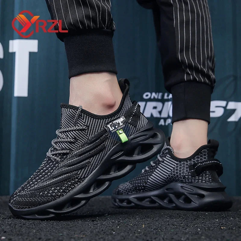 YRZL Men & Women Sports Running Shoes – Black Breathable Mesh Jogging Sneakers with Lightweight Shock Absorption