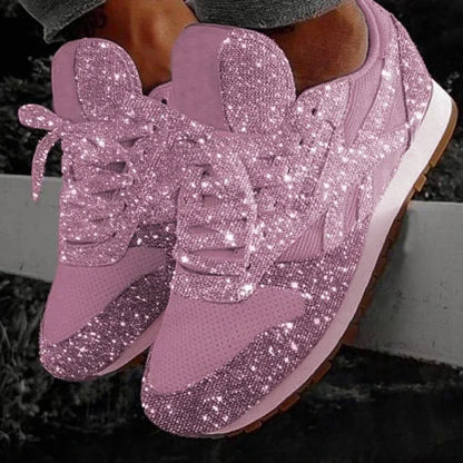 2025 Women’s Flat Sneakers – Casual Bling Mesh Lace-Up Platform Shoes, Plus Size Outdoor Fashion Footwear