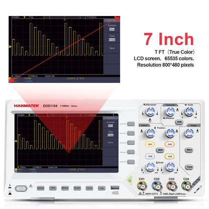 Hanmatek Digital Oscilloscope – 2/4 Channel 110MHz Bandwidth, 1GS/s Sampling Rate, 7'' TFT Display, Desktop Storage Scope