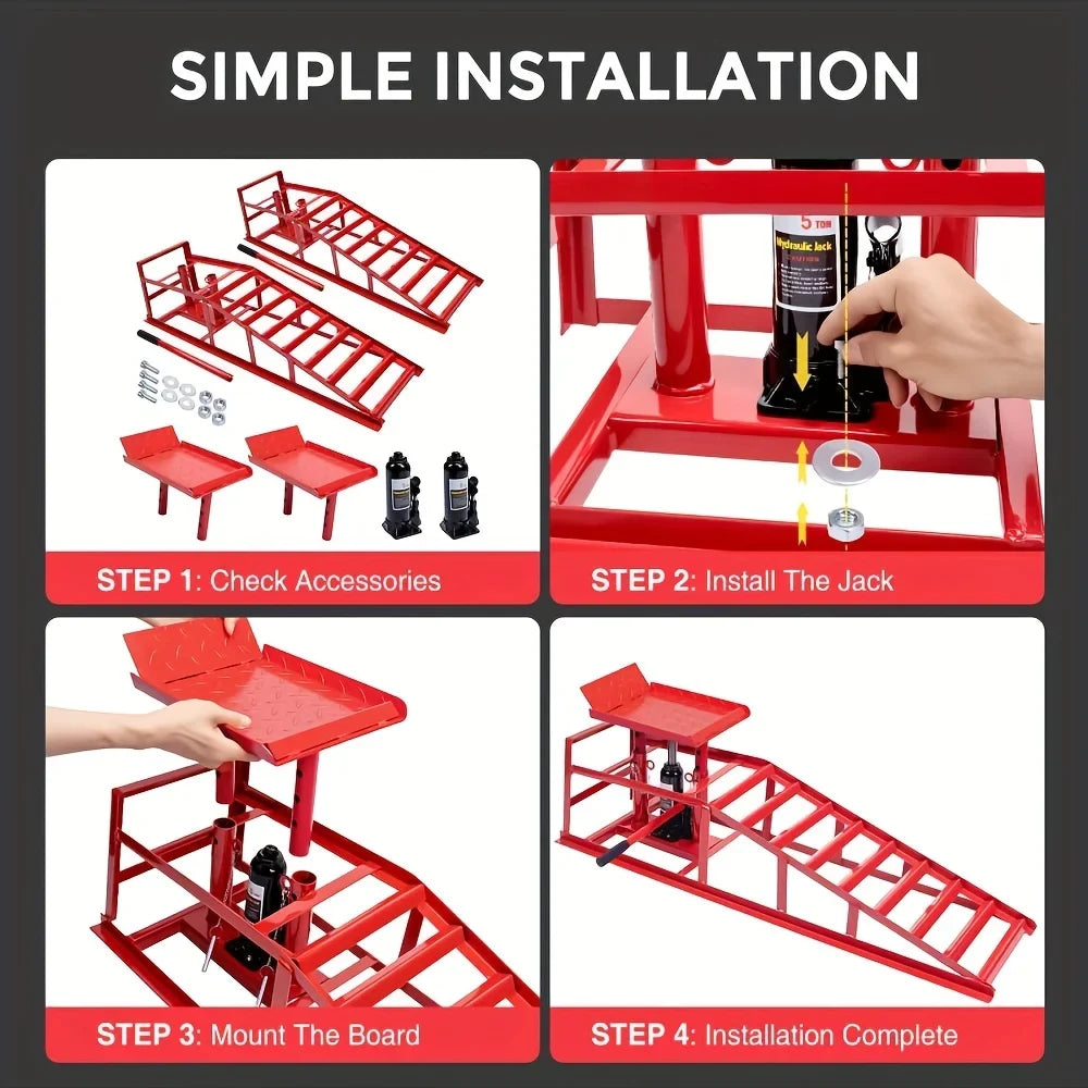 2PCS Heavy Duty Hydraulic Car Ramps - 11000LBS Floor Jack Lift Ramps for Oil Change, Truck & Garage Auto Repair