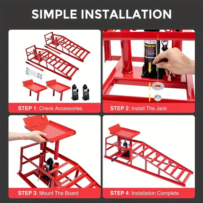 2PCS Heavy Duty Hydraulic Car Ramps - 11000LBS Floor Jack Lift Ramps for Oil Changes, Trucks & Garage Auto Repair