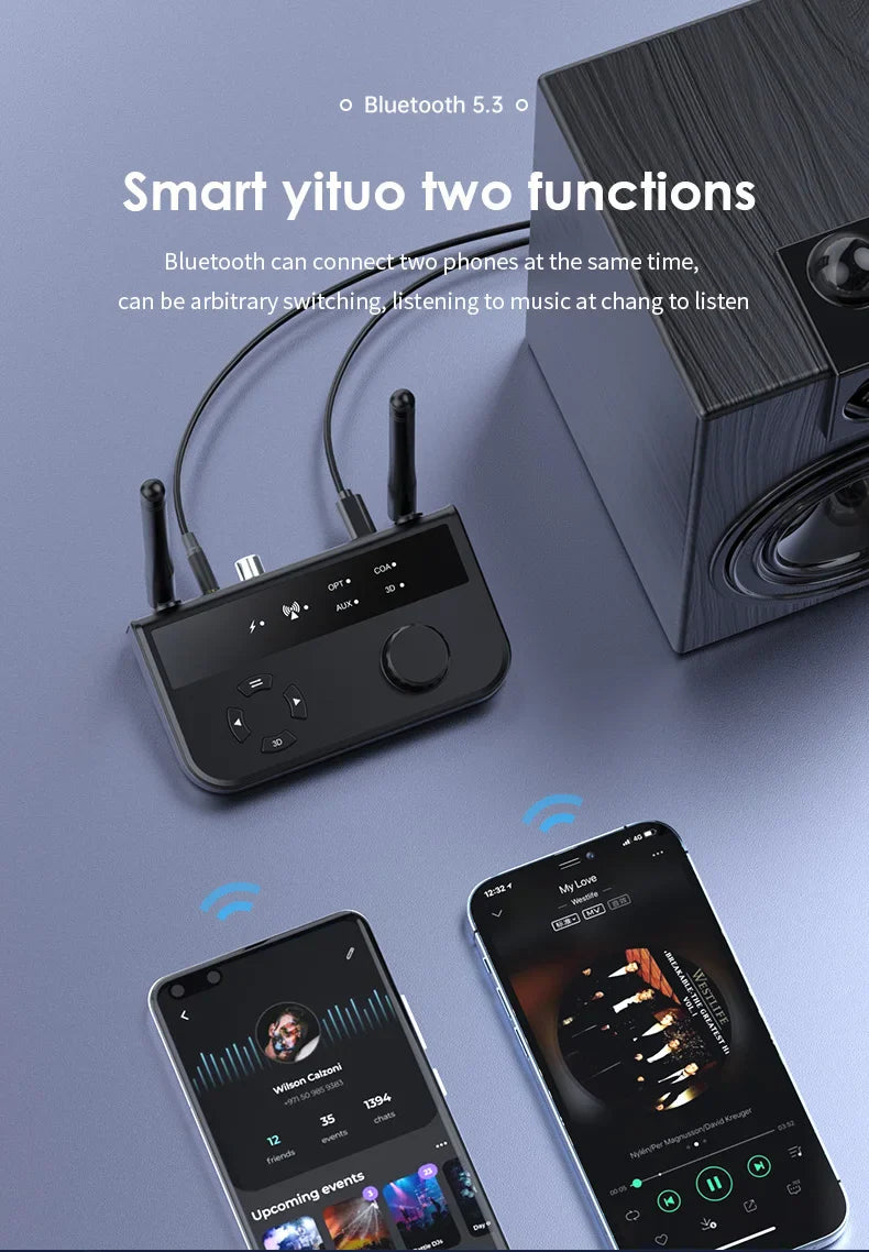 3D Stereo Bluetooth 5.3 Audio Receiver | Optical, Coaxial, 3.5mm AUX Output Wireless Adapter for Car and Speakers
