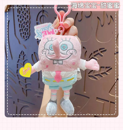Potdemiel Anime Pink SpongeBob & Patrick Star Kawaii Plush Keychain — Cosplay Stuffed Keyring Gift for Kids
