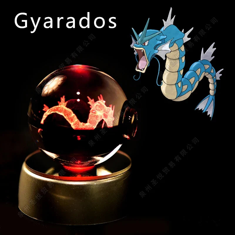 Pokémon Crystal Ball Night Light - 3D Pikachu Gengar Mewtwo Glass Lamp Statue Kids Birthday Gift