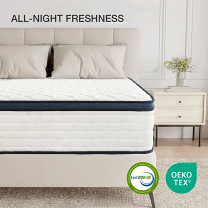 Queen Size Gel Memory Foam Hybrid Mattress — Medium Firm Comfort with Pressure Relief & Motion Isolation, Mattress in a Box