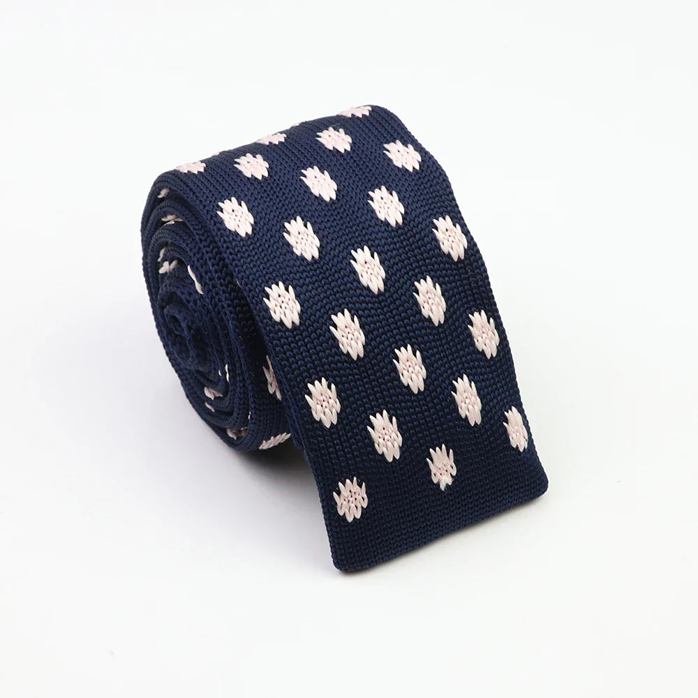 Classic Knit Neck Tie for Men — 6cm Plaid & Dots Casual Business Wedding Tie