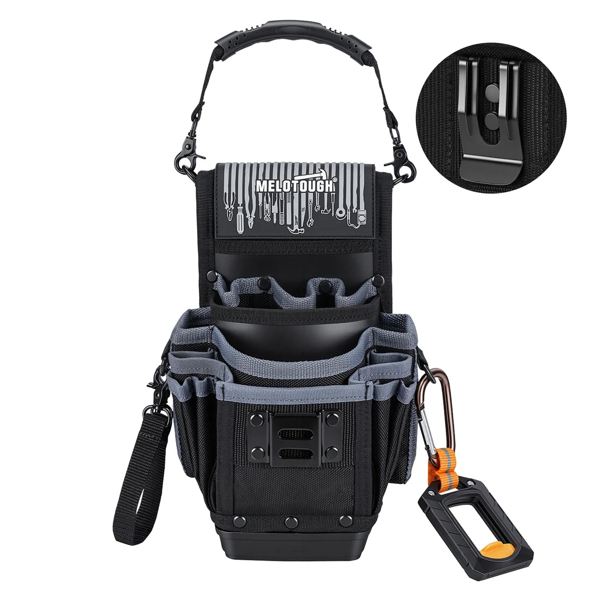 16-Pocket Clip-On Tool Pouch - Hard Bottom Electrician Belt Pouch for HVAC, Carpenter & Construction Tools